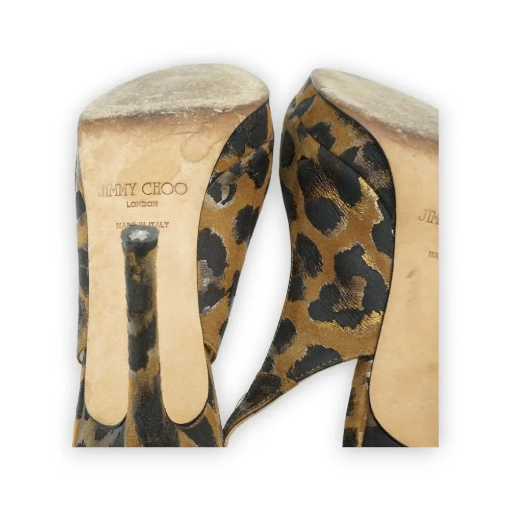 JIMMY CHOO WOMENS LEATHER ANIMAL‎ LEOPARD CHEETAH SLINGBACKS SHOES EUR 38 / US 8